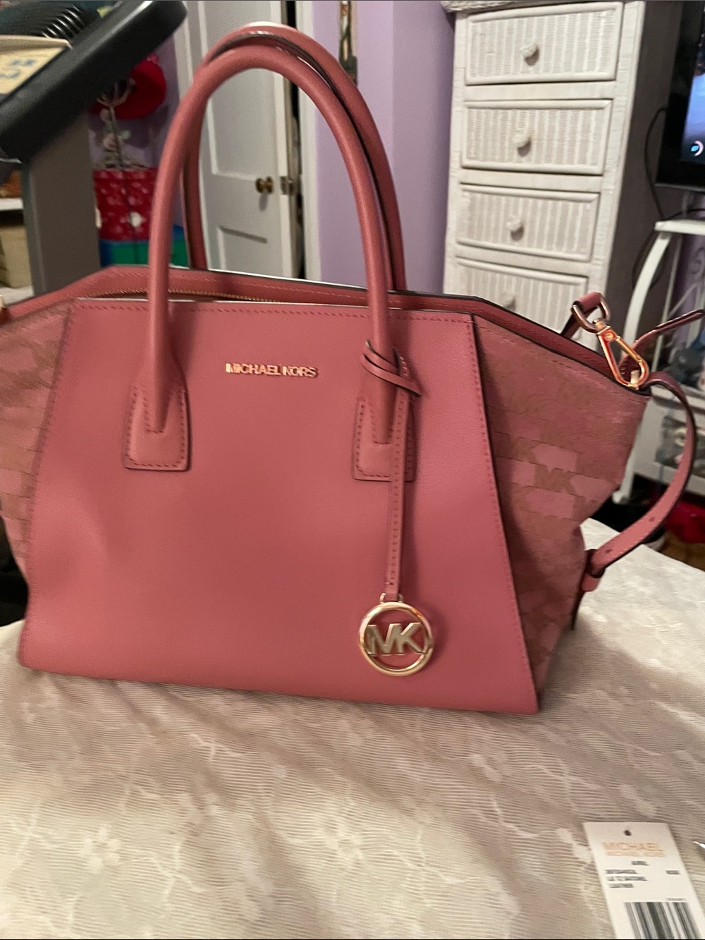 Michael Kors Rose Pink Satchel with Signature MK Panels